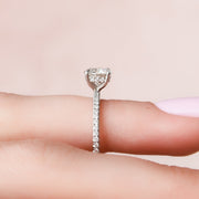 1.0 CT Round Hidden Halo & Pave Setting Moissanite Engagement Ring - Barbara Maison 