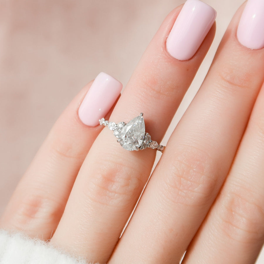 1.50 CT Pear Cluster Moissanite Engagement Ring - Barbara Maison 