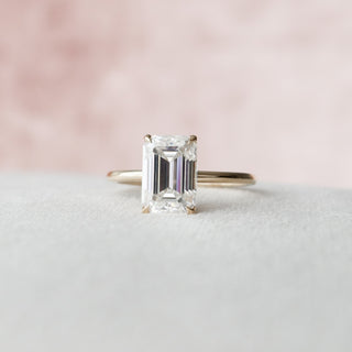 3.0 CT Emerald Cut Solitaire & Hidden Halo Moissanite Engagement Ring - Barbara Maison 