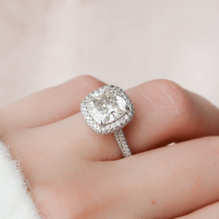 4.0 CT Cushion Halo Pave Moissanite Engagement Ring - Barbara Maison 