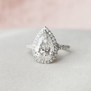 3.0 CT Pear Halo & Split Shank Moissanite Engagement Ring - Barbara Maison 