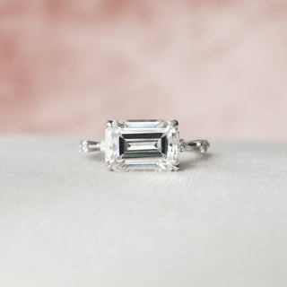 3.0 CT Emerald Cut Solitaire & Dainty Pave Moissanite Engagement Ring - Barbara Maison 