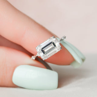 3.0 CT Emerald Cut Solitaire & Dainty Pave Moissanite Engagement Ring - Barbara Maison 