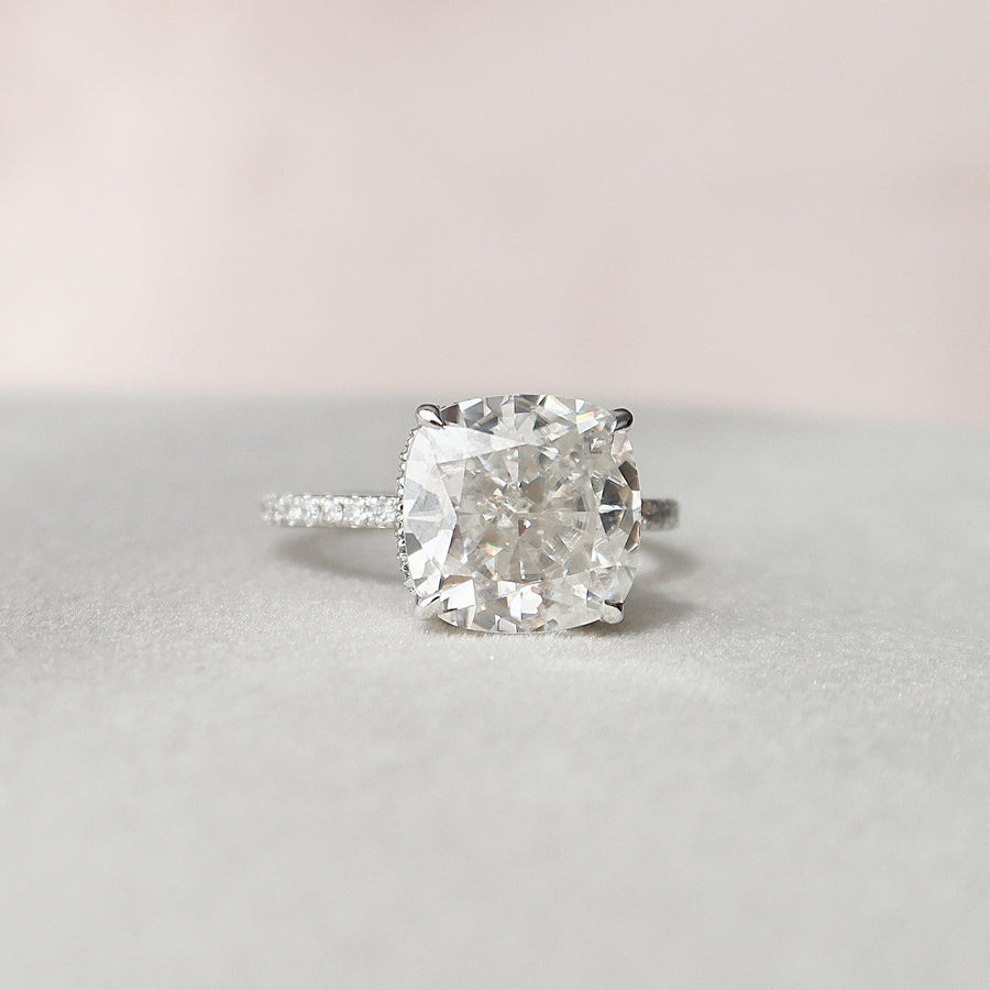 4.5 CT Cushion Hidden Halo & Pave Moissanite Engagement Ring - Barbara Maison 