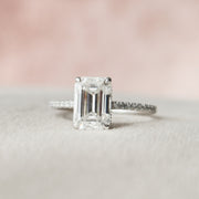 3.0 CT Emerald Cut Hidden Halo & Pave Moissanite Engagement Ring - Barbara Maison 
