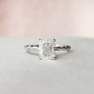 2.0 CT Cushion Twisted Band & Hidden Halo Moissanite Engagement Ring - Barbara Maison 