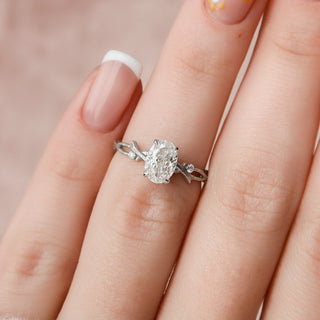 1.0 CT Oval Cut Solitaire & Twig Pave Moissanite Engagement Ring - Barbara Maison 