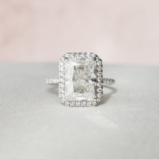 5.0 CT Radiant Halo Style Pave Setting Moissanite Engagement Ring - Barbara Maison 