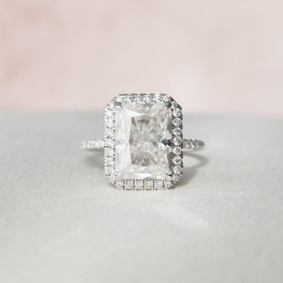 5.0 CT Radiant Halo Style Pave Setting Moissanite Engagement Ring - Barbara Maison 