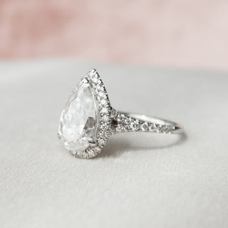 3.0 CT Pear Halo & Split Shank Moissanite Engagement Ring - Barbara Maison 