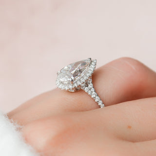 3.0 CT Pear Halo & Split Shank Moissanite Engagement Ring - Barbara Maison 