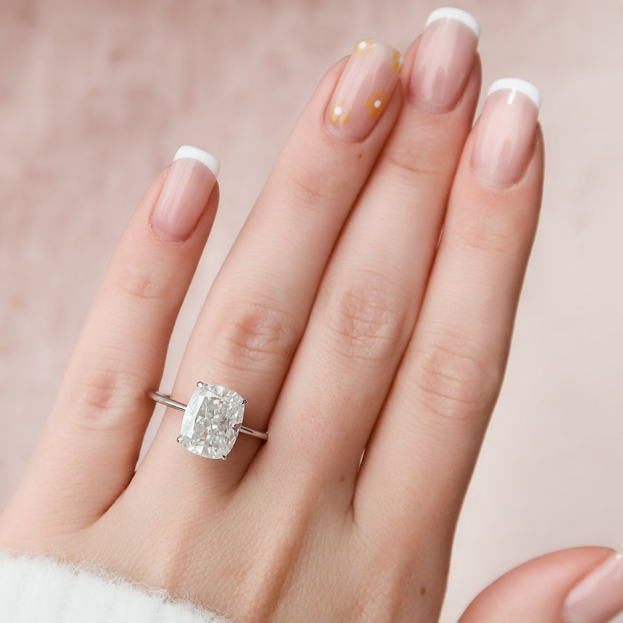 6.0 CT Cushion Cut Solitaire Solitaire Moissanite Engagement Ring - Barbara Maison 