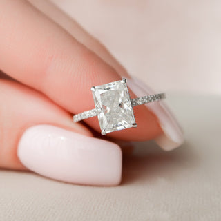 2.5 CT Radiant Pave & Hidden Halo Setting Moissanite Engagement Ring - Barbara Maison 