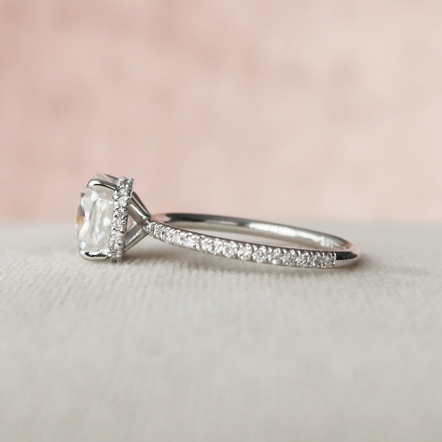 2.5 CT Cushion Pave & Hidden Halo Setting Moissanite Engagement Ring - Barbara Maison 