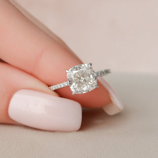 2.5 CT Cushion Pave & Hidden Halo Setting Moissanite Engagement Ring - Barbara Maison 