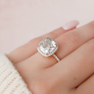 5.0 CT Cushion Halo & Pave Moissanite Engagement Ring - Barbara Maison 