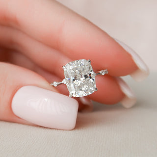 5.0 CT Cushion Solitaire & Dainty Pave Moissanite Engagement Ring - Barbara Maison 