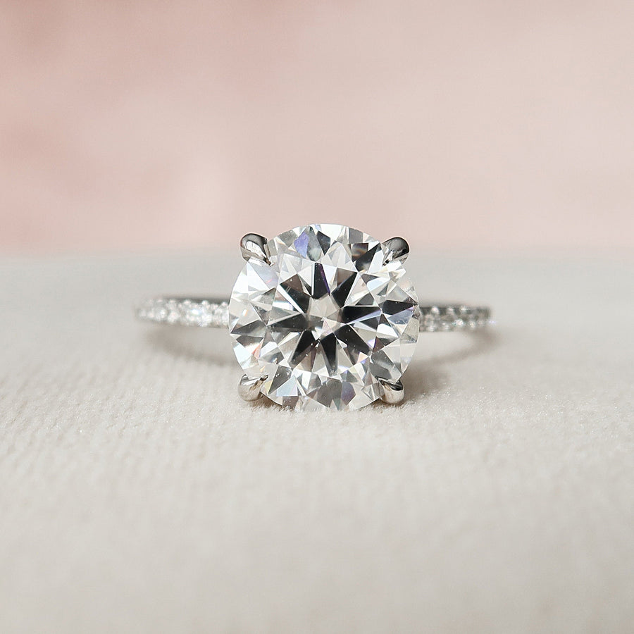 2.5 CT Round Hidden Halo & Pave Setting Moissanite Engagement Ring - Barbara Maison 