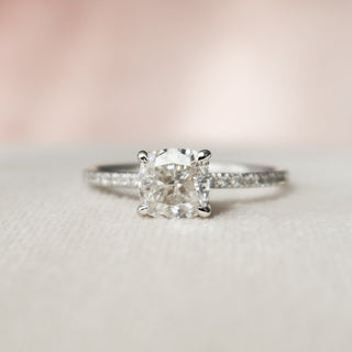 1.0 CT Cushion Hidden Halo & Pave Setting Moissanite Engagement Ring - Barbara Maison 