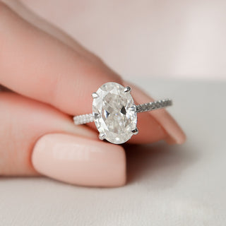 3.0 CT Oval Pave & Hidden Halo Setting Moissanite Engagement Ring - Barbara Maison 