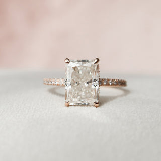 3.0 CT Radiant Pave & Hidden Halo Moissanite Engagement Ring - Barbara Maison 