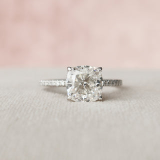 2.5 CT Cushion Pave & Hidden Halo Setting Moissanite Engagement Ring - Barbara Maison 