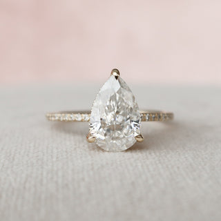 2.5 CT Pear Cut Pave & Hidden Halo Setting Moissanite Engagement Ring - Barbara Maison 