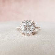 5.0 CT Cushion Halo & Pave Moissanite Engagement Ring - Barbara Maison 