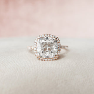 5.0 CT Cushion Halo & Pave Moissanite Engagement Ring - Barbara Maison 