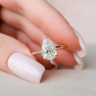 2.0 CT Pear Solitaire & Hidden Halo Style Moissanite Engagement Ring - Barbara Maison 