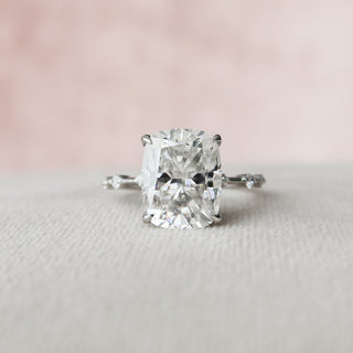 5.0 CT Cushion Solitaire & Dainty Pave Moissanite Engagement Ring - Barbara Maison 