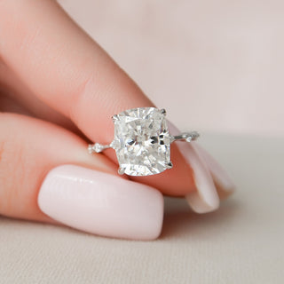 5.0 CT Cushion Solitaire & Dainty Pave Moissanite Engagement Ring - Barbara Maison 