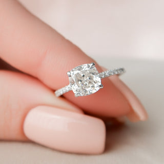 1.5 CT Cushion Hidden Halo & Pave Setting Moissanite Engagement Ring - Barbara Maison 