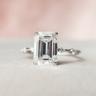 3.0 CT Emerald Cut Dainty Style Pave Moissanite Engagement Ring - Barbara Maison 