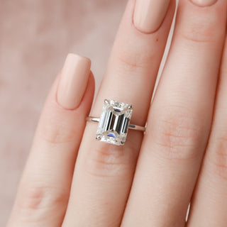 5.0 CT Emerald Cut Solitaire Style Moissanite Engagement Ring - Barbara Maison 