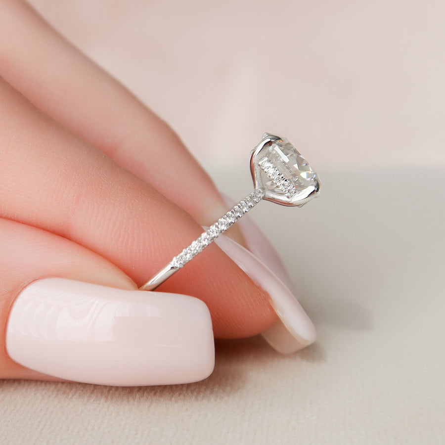 2.5 CT Round Hidden Halo & Pave Setting Moissanite Engagement Ring - Barbara Maison 