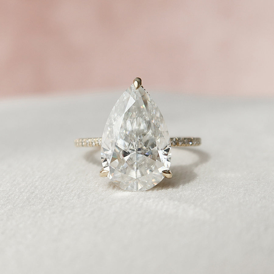 4.5 CT Pear Cut Solitaire & Pave Setting Moissanite Engagement Ring - Barbara Maison 