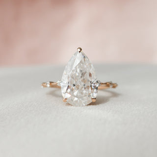 4.0 CT Pear Solitaire Dainty Pave Style Moissanite Engagement Ring - Barbara Maison 