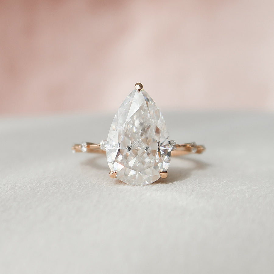4.0 CT Pear Solitaire Dainty Pave Style Moissanite Engagement Ring - Barbara Maison 