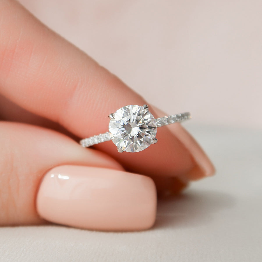 1.5 CT Round Hidden Halo Moissanite Engagement Ring With Pave Setting - Barbara Maison 