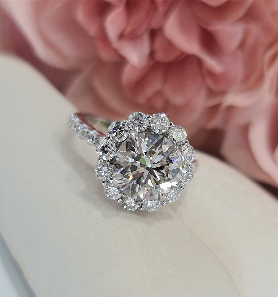 2.50 CT Round Halo CVD G/VS2 Diamond Engagement Ring - Barbara Maison 