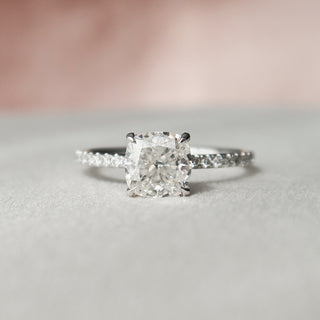 1.5 CT Cushion Hidden Halo & Pave Setting Moissanite Engagement Ring - Barbara Maison 