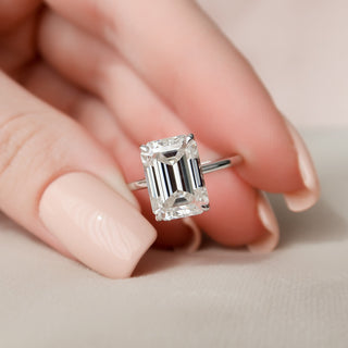 5.0 CT Emerald Cut Solitaire Style Moissanite Engagement Ring - Barbara Maison 