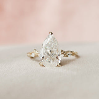 2.5 CT Pear Cut Solitaire & Twig Pave Moissanite Engagement Ring - Barbara Maison 