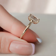 3.0 CT Emerald Cut Solitaire & Hidden Halo Moissanite Engagement Ring - Barbara Maison 