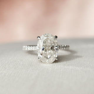 2 CT Oval Cut Moissanite Engagement Ring With Pave Setting - Barbara Maison 