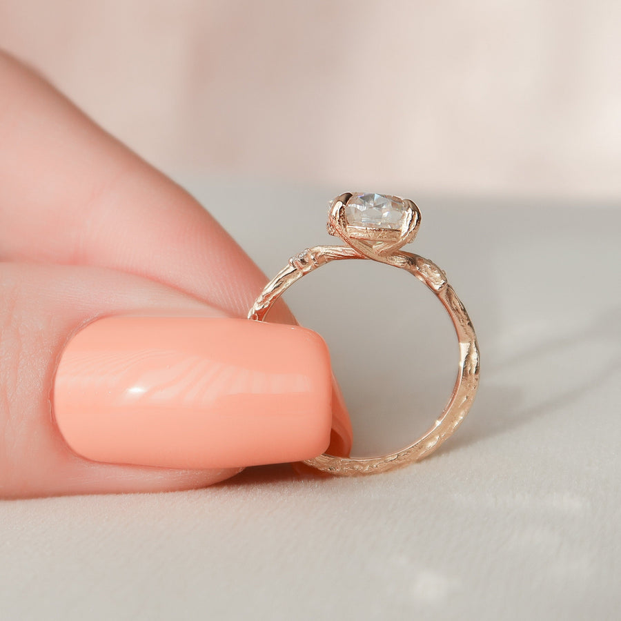 2.0 CT Oval Cut Twig Style Moissanite Engagement Ring - Barbara Maison 