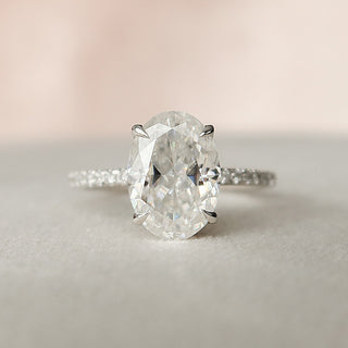 2.5 CT Oval Hidden Halo & Pave Setting Moissanite Engagement Ring - Barbara Maison 