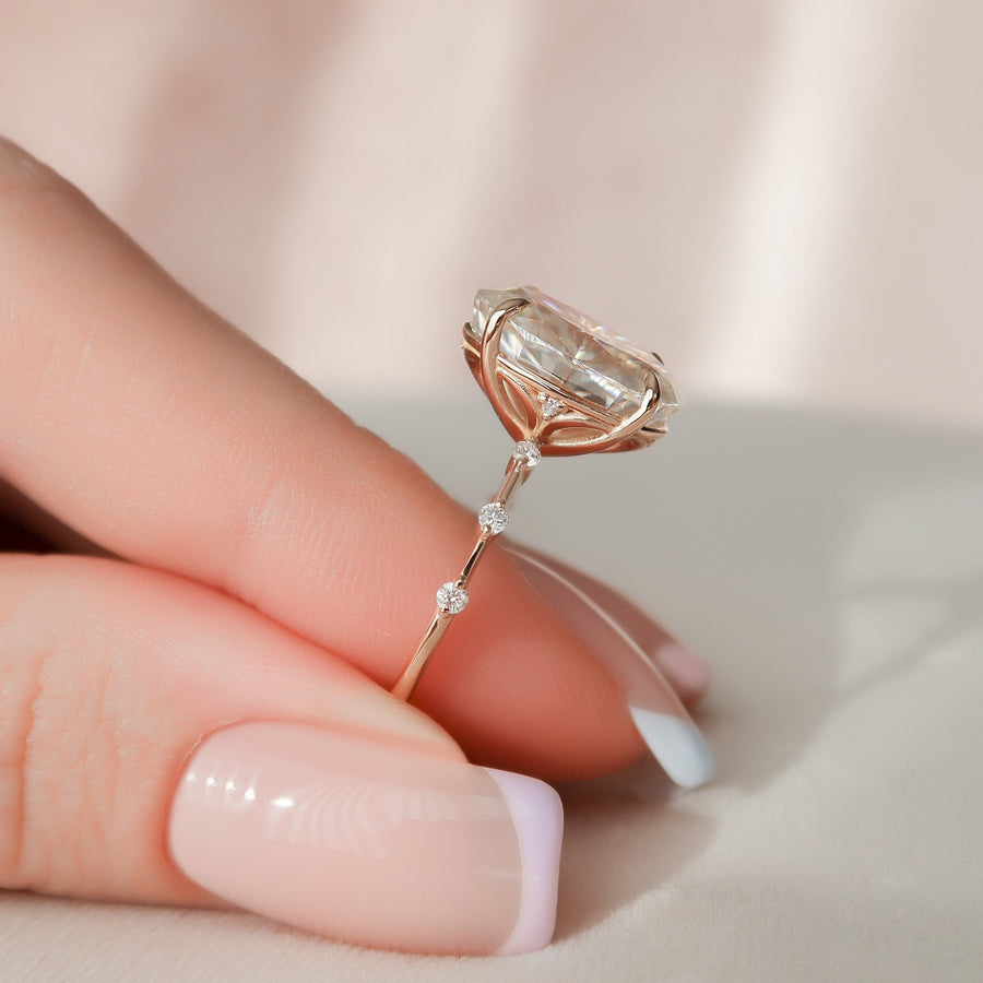 5.0 CT Oval Dainty Style Pave Moissanite Engagement Ring - Barbara Maison 