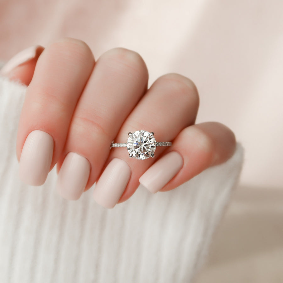 2.5 CT Round Hidden Halo & Pave Setting Moissanite Engagement Ring - Barbara Maison 